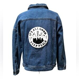 DENIM STATEMENT For The Republic Dark Blue Jacket with Text Detail Peace medium